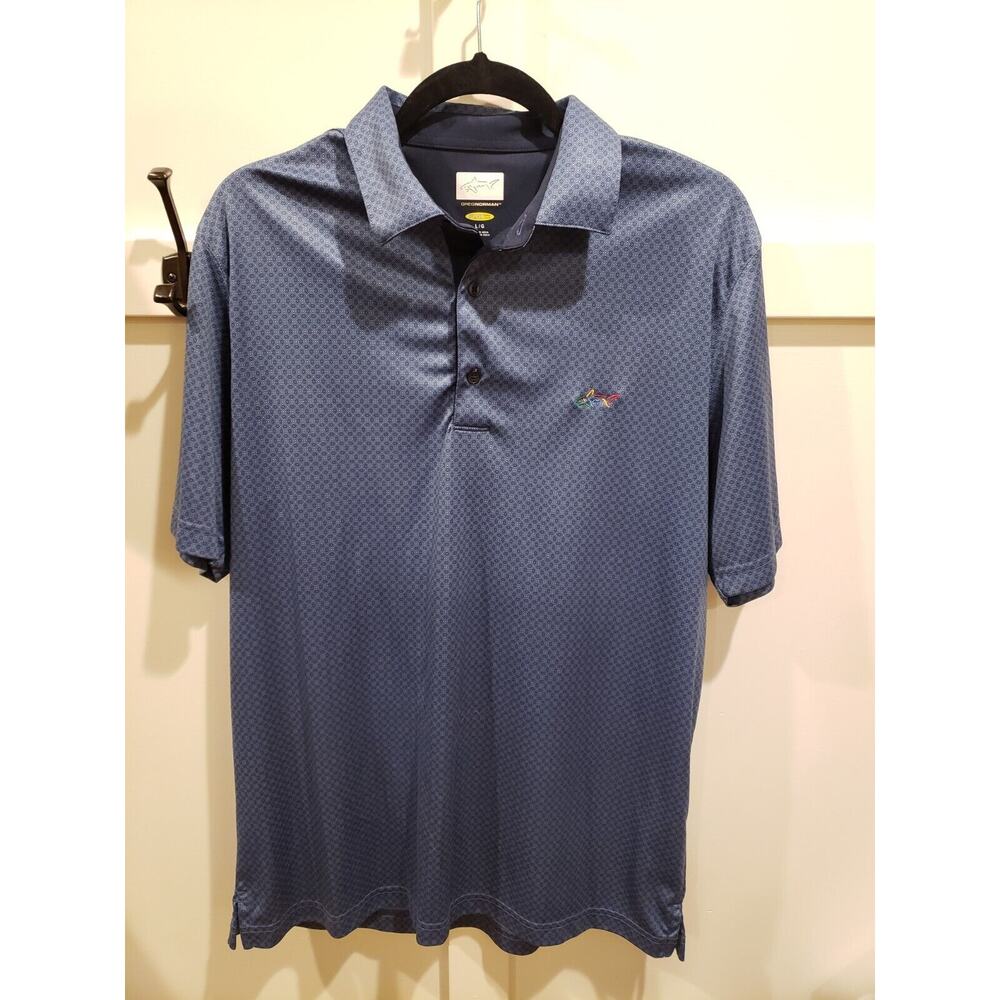 Greg Norman Large Blue Geometric Diamond PLAY-DRY Men's Casual Polo / Golf Shirt